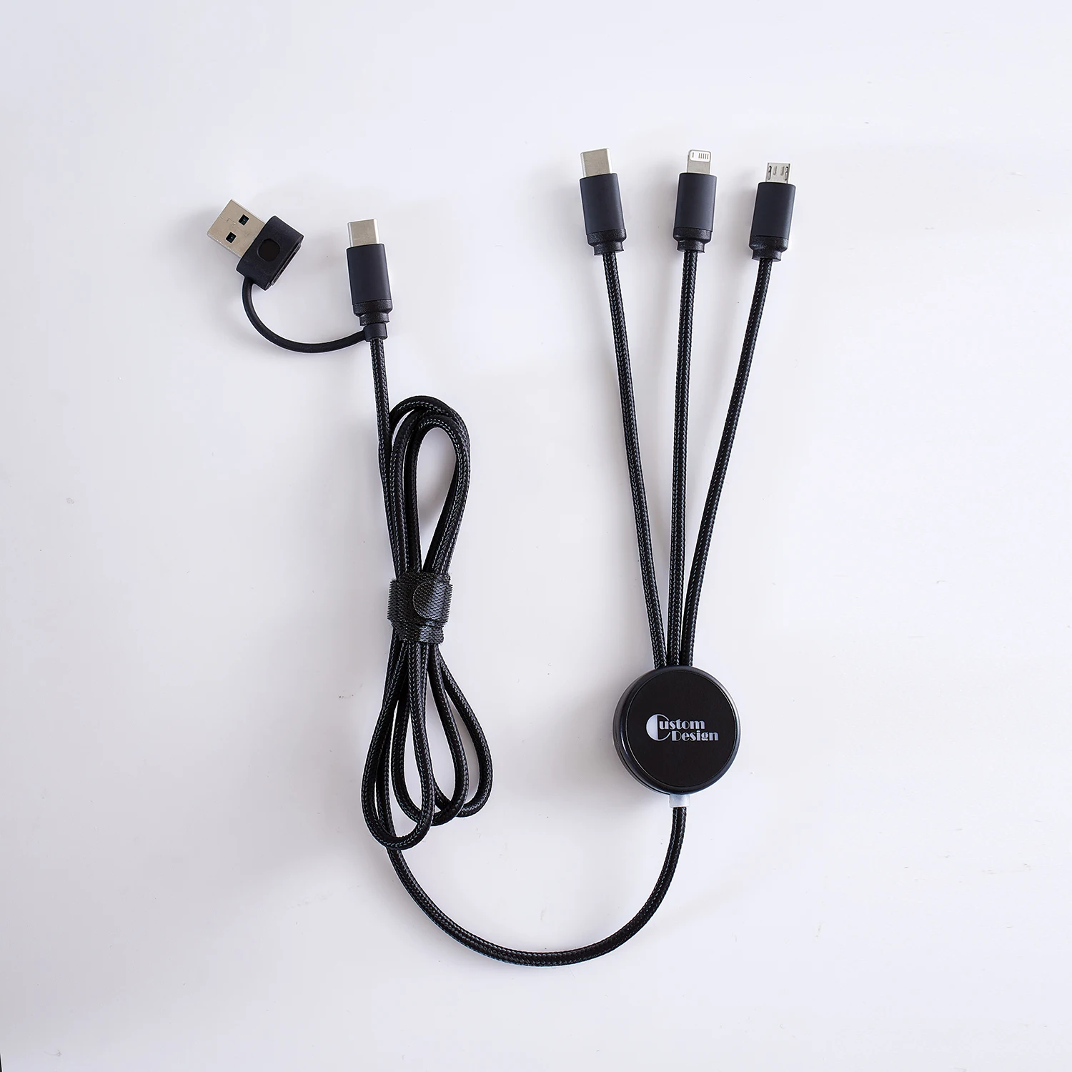 OEM LOGO Nylon LED 5 in 1 Multi USB Charging Cable For Micro Type C 6Pin
