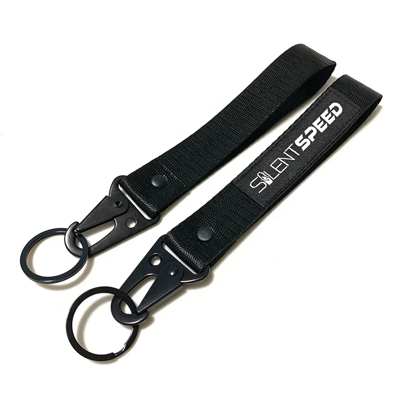 Custom Logo Woven Embroidered Short Keychain Lanyard Motorcycle Wrist Lanyards With Eagle Hook