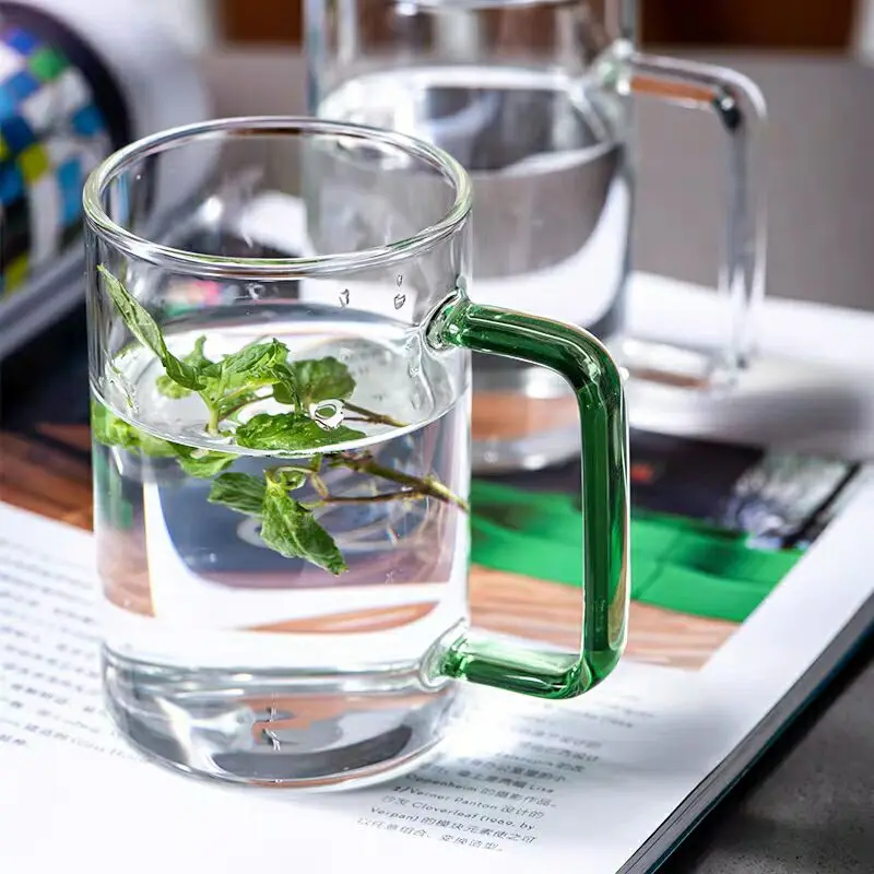 300ml / 10oz Heat Resistant Transparent Clear Glass Mug with Color Handle