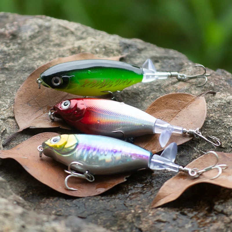 LINNHUE Fishing lure 5.5g 11g Propeller Topwater Treble Hook Artificial Bait Hard Plopper Soft Rotating Tail Fishing Tackle