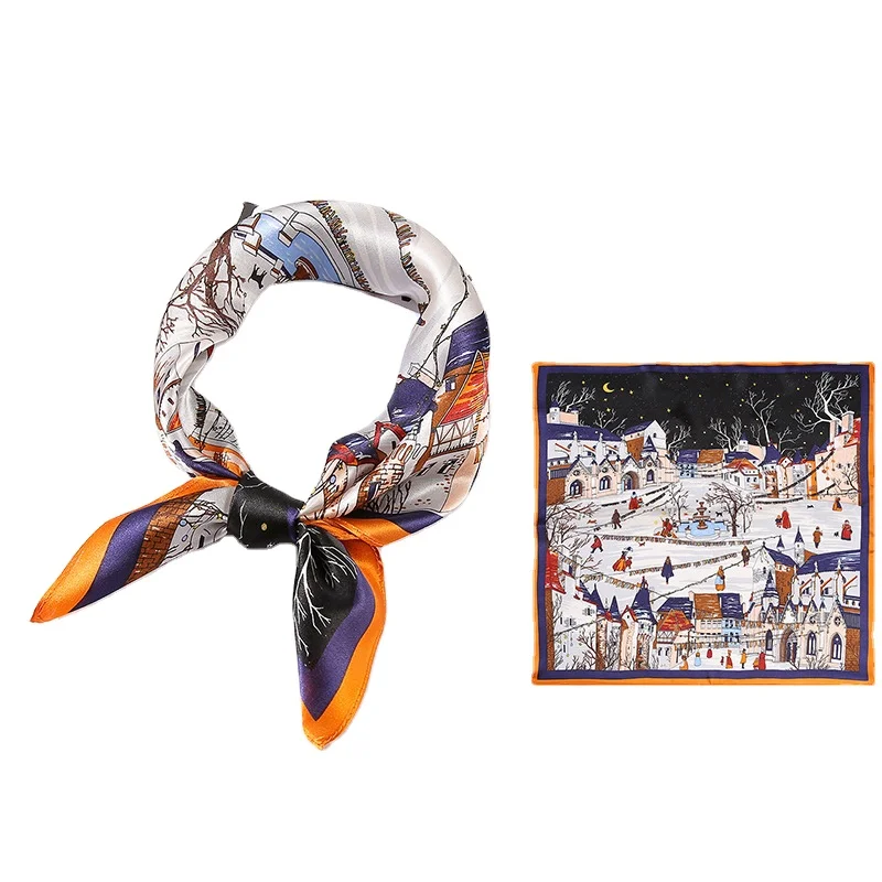 Summer Twill Silk Square Scarves Lady Bandanas Low Moq Wholesale Fashion Women Adult Printed Silk Customized 100% Silk 40*30*0.5