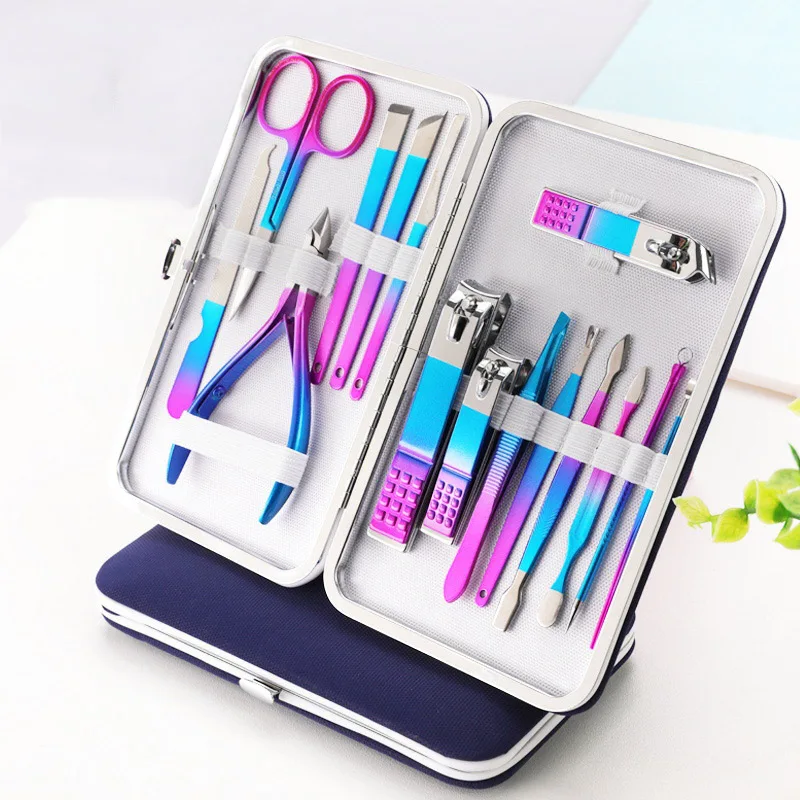 New Fashion  15 pcs Colorful Nail Cuticle Removal Tools Kit with nipper and pusher Stainless Steel Nail Clipper Set