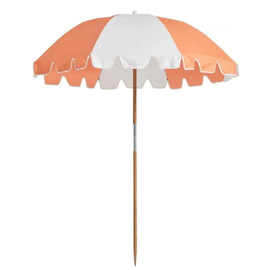 2023 New Factory Portable 7Ft Boho Canvas Canopy Wooden Pole Beach Fringe Umbrella Sun Parasols With Sand Anchor Cotton Tassels