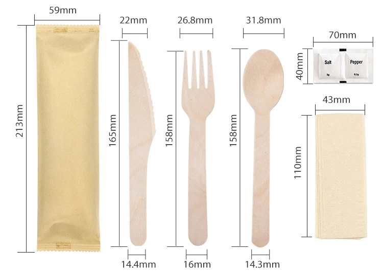 Eco Ancheng Wooden Disposable Spoon Set Knife Fork Spoon With Napkins Single Wood Spoon And Fork Cutlery