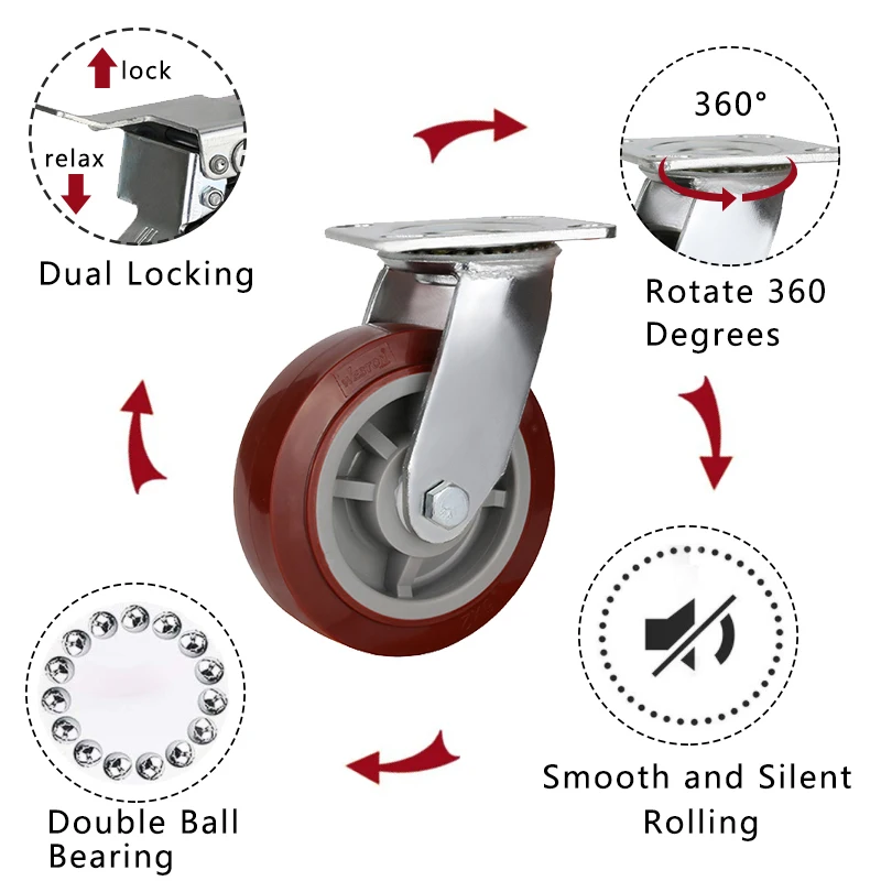 PU Heavy Duty Rotate Alloy Steel Caster Wheel Trolley Hand Carts Castor