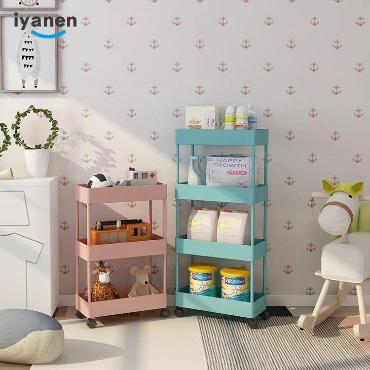 4 Tier White Square Plastic Material Without Handle Utility Mobile Rolling Cart Serving Home Shelves Storage Rack