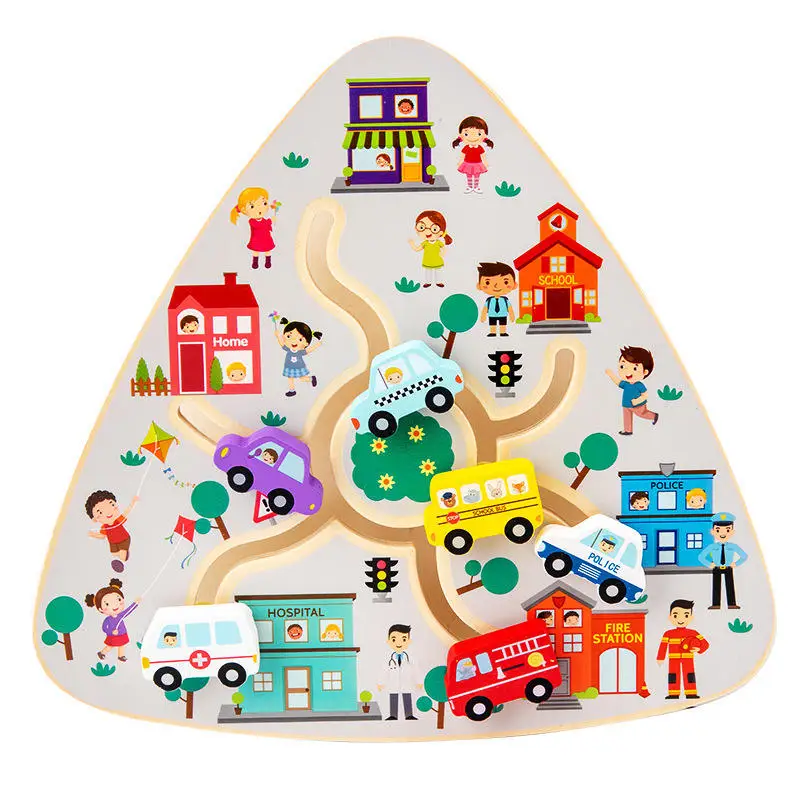 KS Wholesale Montessori Early Education Wooden Number Geometry Vehicle Fruit animal Matching Maze Puzzle Activity Board for Kids