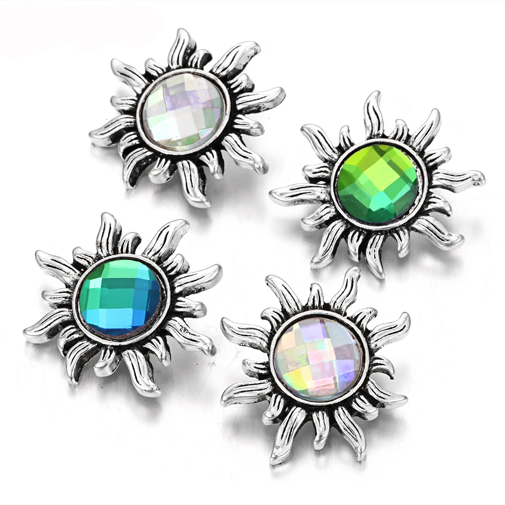 Hot Sale Crystal Rhinestone Sun Alloy Charm 18mm Snap Button fit Bangles Snap Jewelry