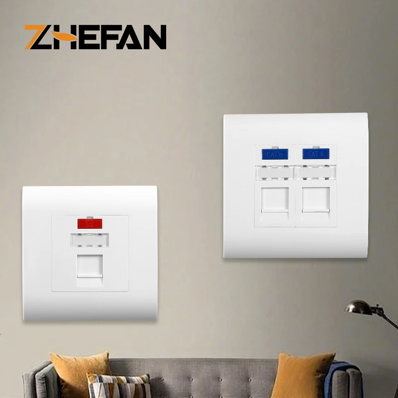 ZHEFANFrench Type Keystone Jack Faceplate 45*22.5mm 45*45mm Single Port 1 Gang Blank Wall Plate with RJ45 Connector and Coupler