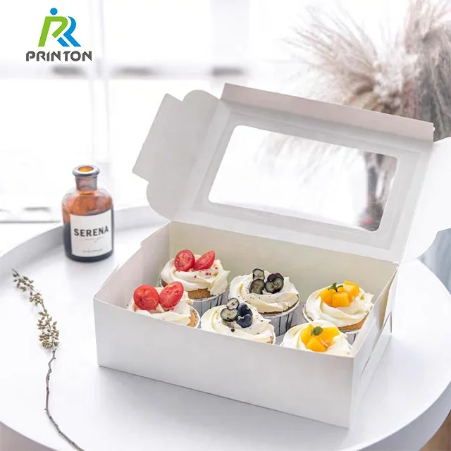 Custom printing square bakery packaging transparent cake box mini cupcake boxes