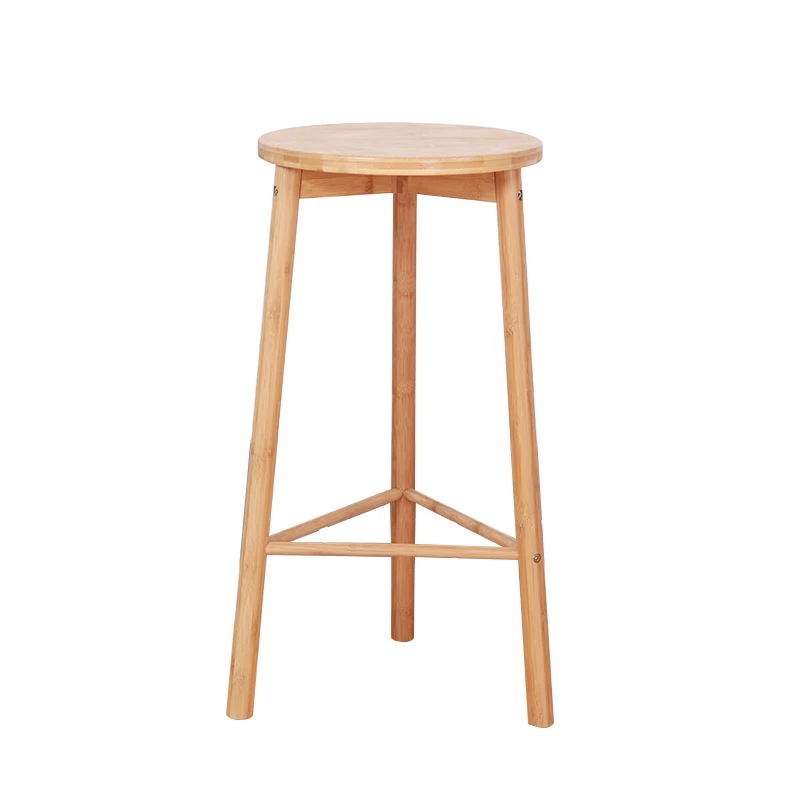 Bamboo Bar Stool High Stool Barstool With Round Seat Kitchen Counter Stool with Foot Plate 29 Inch