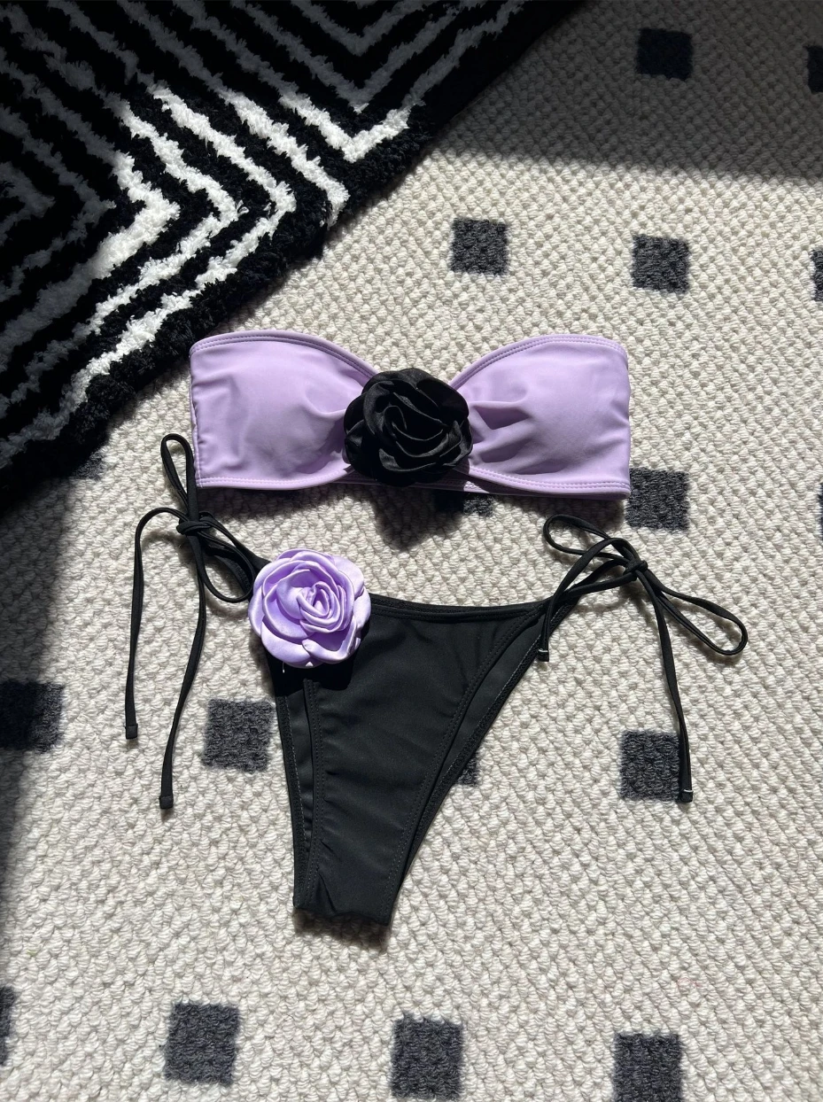 2024 New Design 3D Flower Bikinis Swim Suits Woman Swimwear Solid Color Sexy 2 pieces Bandeau Girls Swim Suits