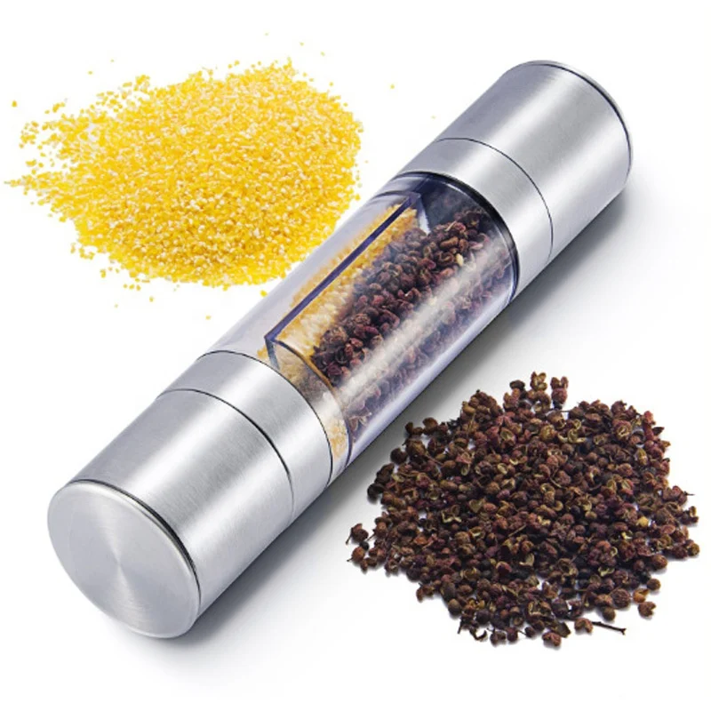 1pc 2in1 Pepper Grinder Household Sea Salt Stainless Steel Spice Grinder Manual Sea Salt Mill Spice Crusher Reusable