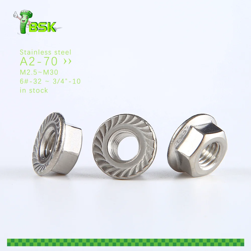 DIN 6923 Factory stock stainless steel SS304 SS316 hex flange nut Inch 6-32 to 3/4-10 Metric M2.5 to M30 hexagon flange nut