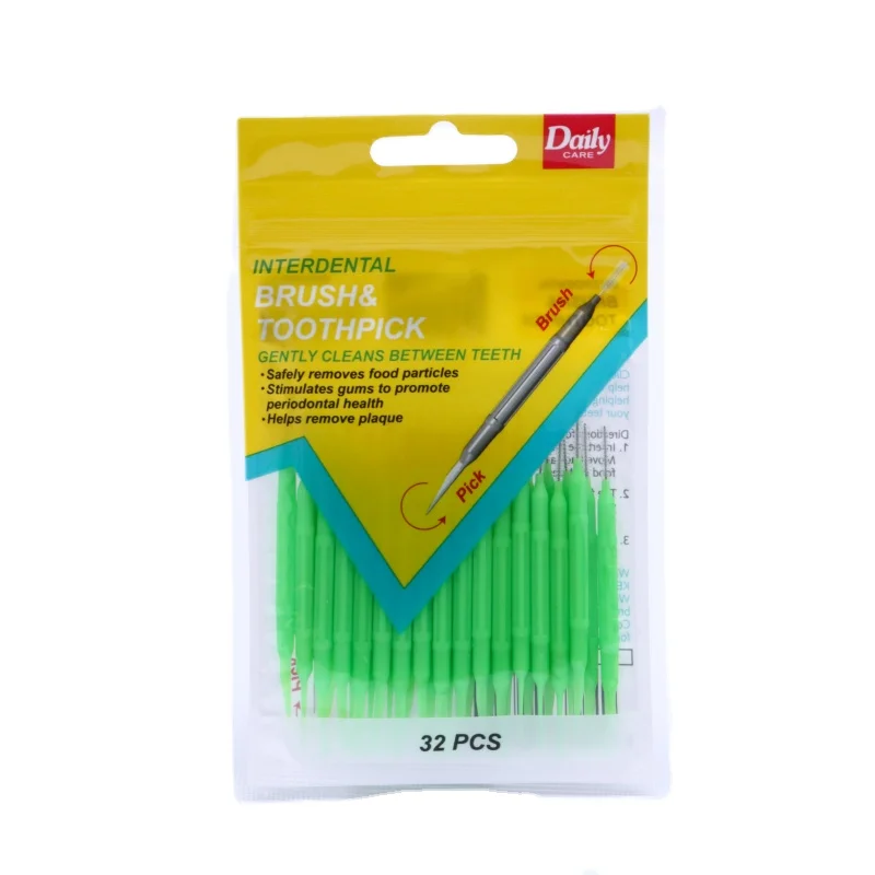 Manufacturer direct thin pole dual purpose interdental cleaning brush nylon interdental brush.