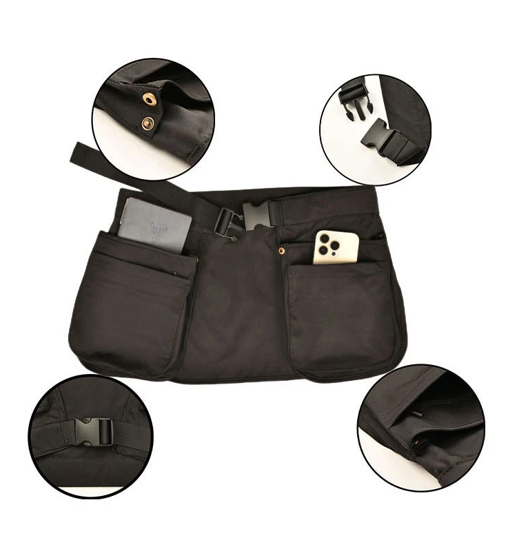 Restaurant Waiter Waist Money Pouch Bag Serving Apron, Check Holder with Multiple Pockets Adjustable Belt for Waitress