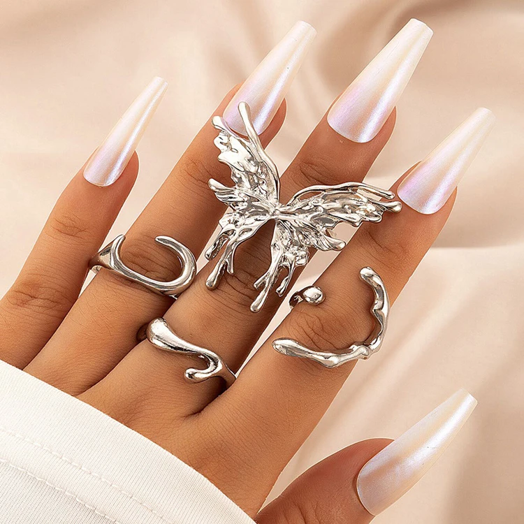 Personalized creative set irregular geometric ring punk fashion big butterfly open ring for women