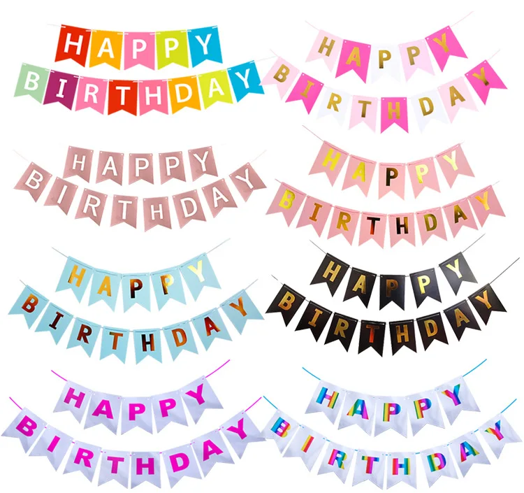 Happy Birthday Letter Banner Paper Bunting Garland Baby Shower Kids Birthday Decoration Supplies Party Banners
