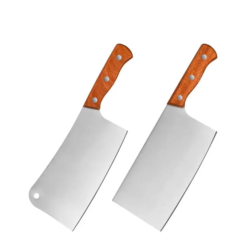 Custom Logo Chinese Kitchen 8 Inch Stainless Steel Chef Bone Meat Chopping Cleaver Butcher Knife Set with Sapele Handle