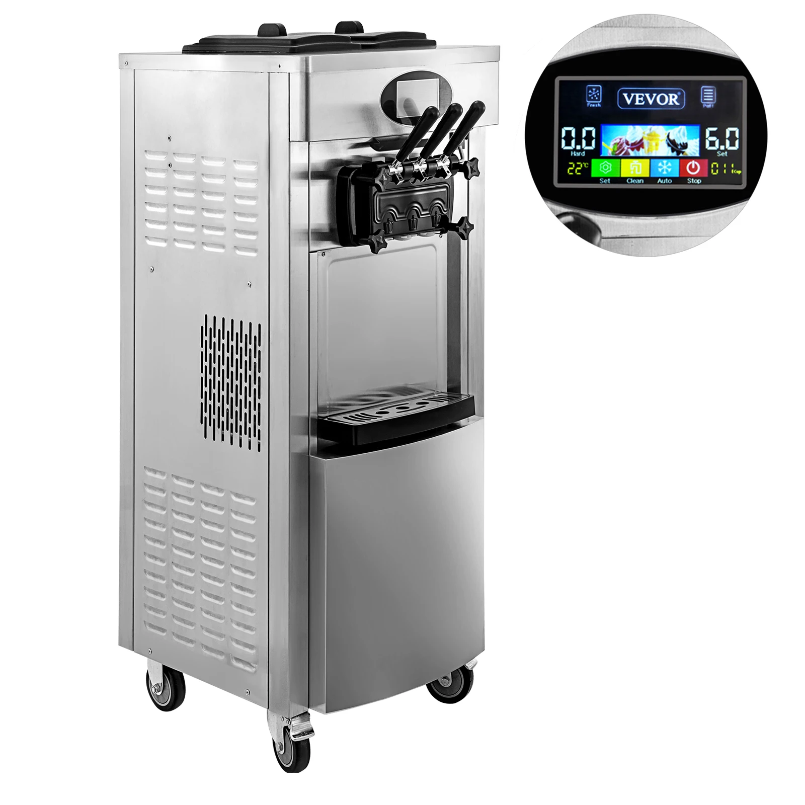 SIHAO Stock Available Soft Ice Cream Machine Commercial YKF-8228T With 2+1 Flavors Vertical Ice Cream Maker 2200W