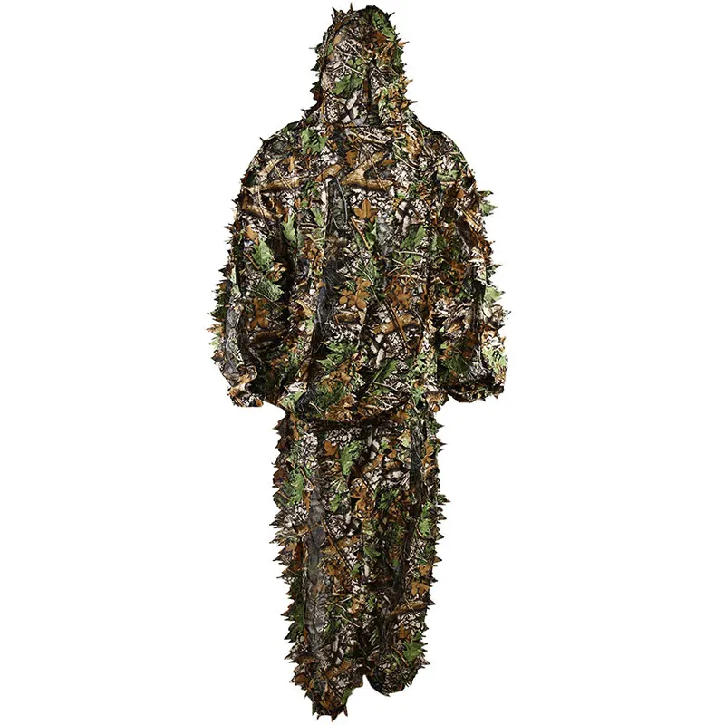 Hunting Ghillie Suit 3D Camo Bionic Leaf Camouflage Jungle Woodland Birdwatching Poncho Manteau Hunting Clothing Jacket Durable