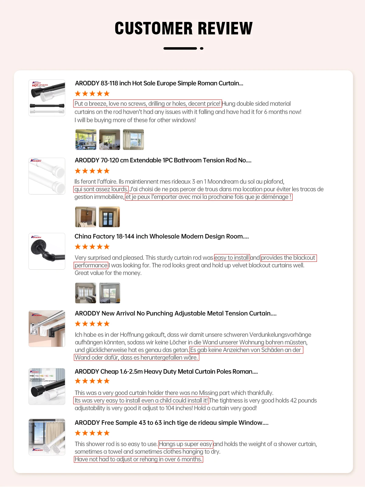 ARODDY In Stock 0.5-0.75m Steel Multifunctional Without Drilling Metal Bathroom Adjustable Shower Tension Curtain Rod Pole