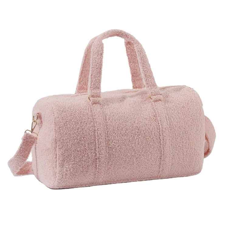 New Customized Large Capacity Purple Premium Man Women Sports Weekender Travel Custom Logo Black Sherpa Teddy Gym Duffel Bag