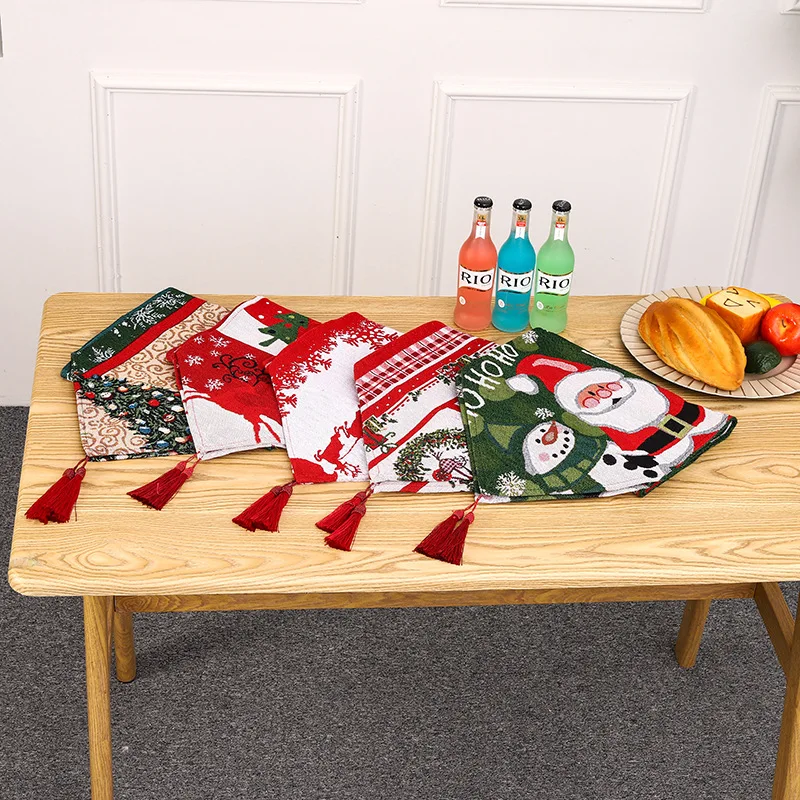 Christmas Decorative Banquet Cotton Christmas Tree Santa Printed Table Cloth