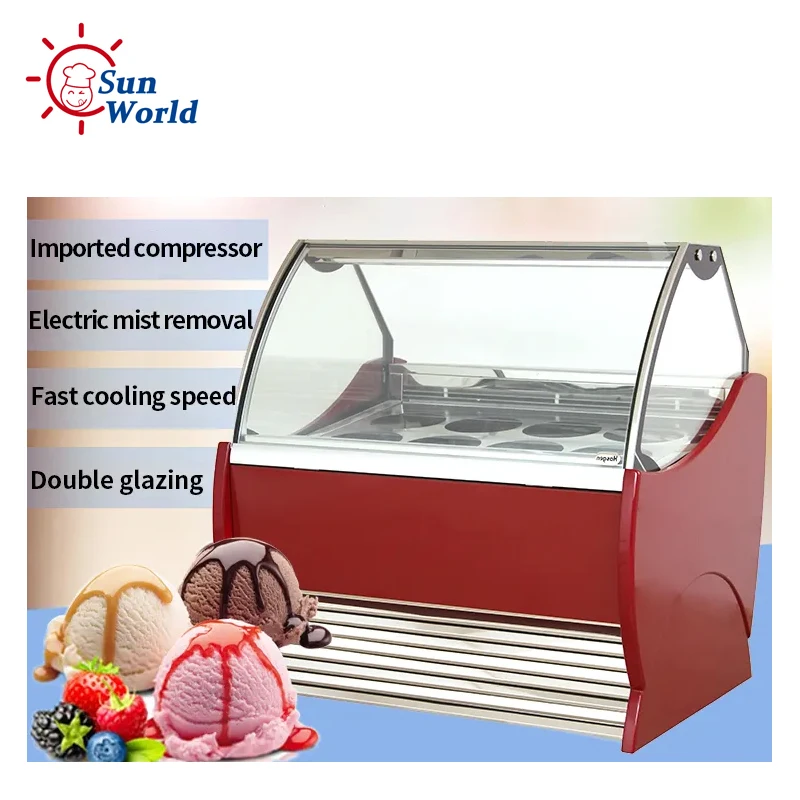 Ice Cream Machine 10 12 14 Pans Ice Cream Horizontal Freezer Air Cooling Ice Cream Display Freezer Showcase