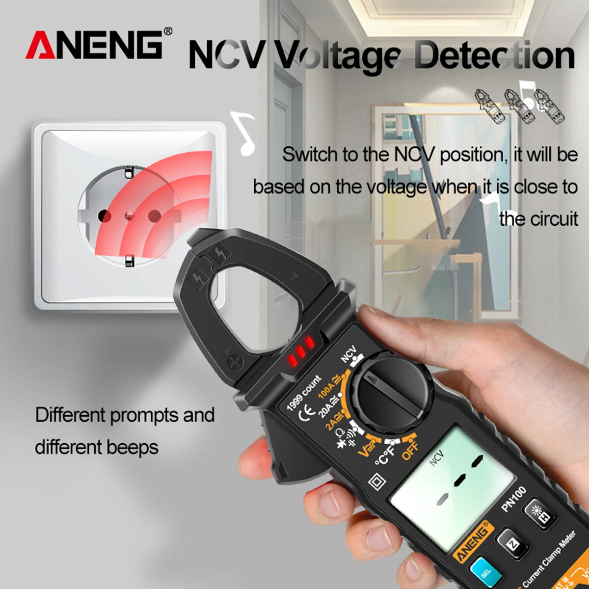 ANENG PN100 Clamp Meter 1mA Accuracy Mini Digital AC/DC Current Clamp Multimeter Resistance Frequency Tester Meter
