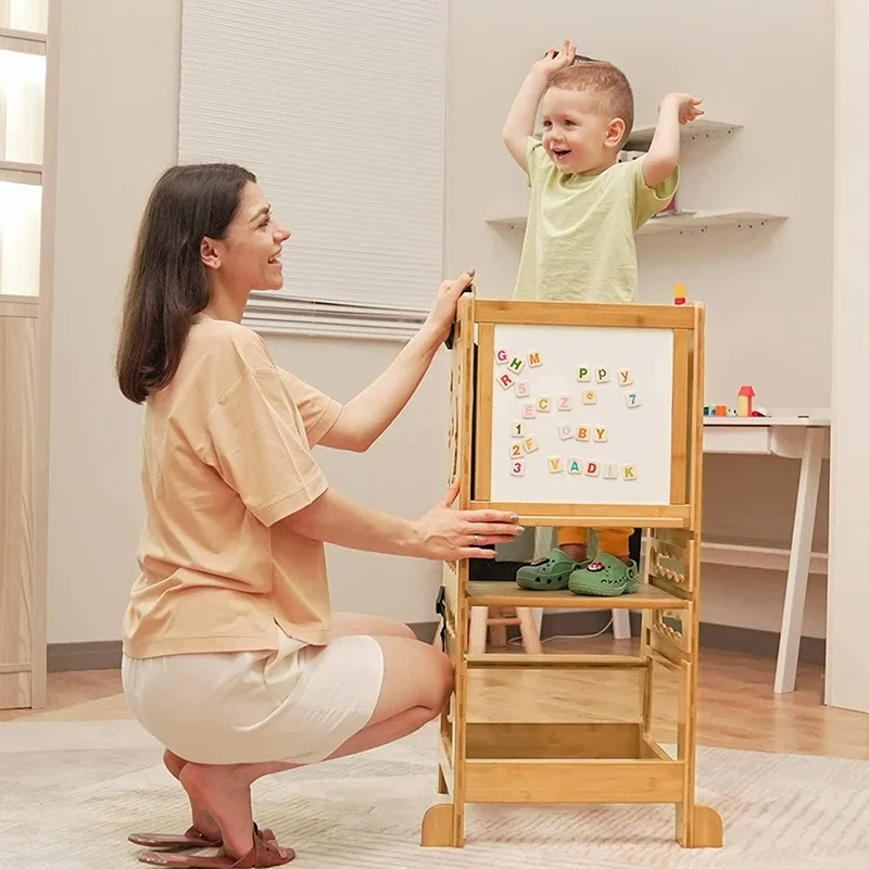 Bamboo Kitchen Step Stool Kids And Toddlers Kids Step Stool Standing Tower Learning Stool For Bathroom Kitchen With Safety Rail