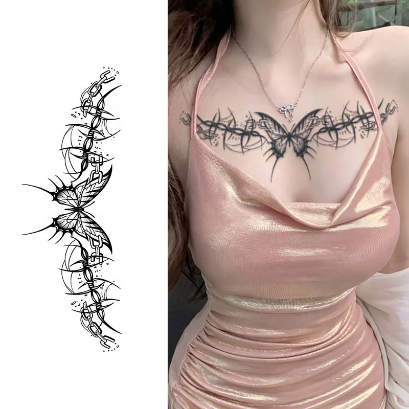 Semi-Permanent Chest Tattoo Stencil Sticker Long Lasting 7- 15 Days Waterproof Tattoo Sticker Simulated Fake Tattoo Men Women