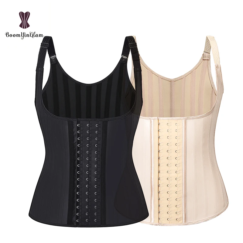 Black & Invory-Colored Modeling Straps Girdle Vest Slimming Body Shapers Shinny Latex Rubber Corset With 25 Bones With Strap