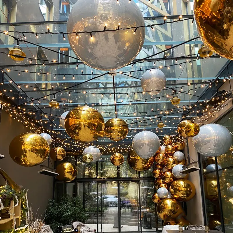 Gold Shinny black inflatable mirror sphere ball rose gold disco balls mini small rainbow hanging mirror ball for garden