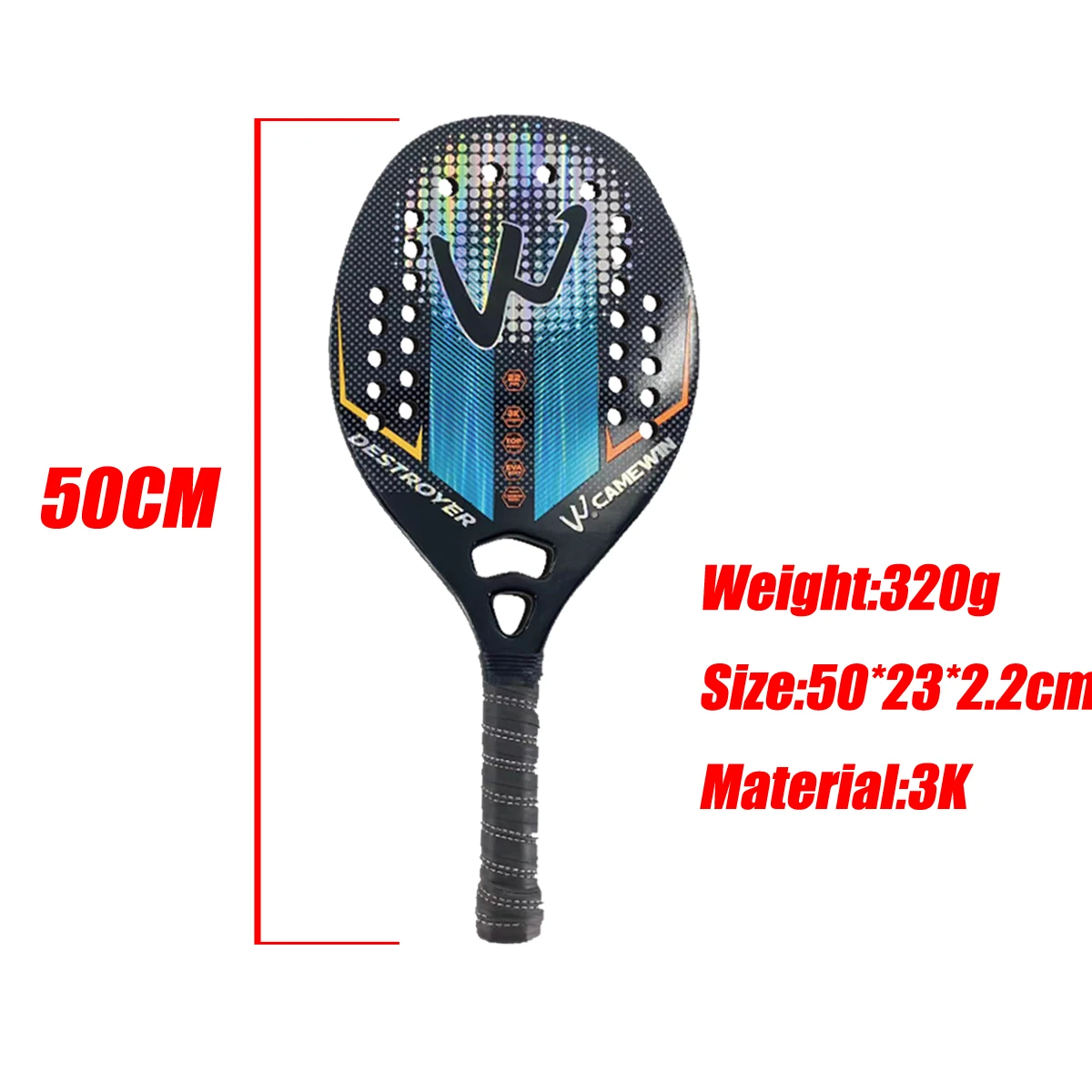 CAMEWIN 3K/12K/18K/ Carbon Fiber Visible Beach Tennis Rackets Paddle Racket factory wholesale