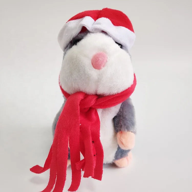 16cm talking hamster with christmas hat and scarf