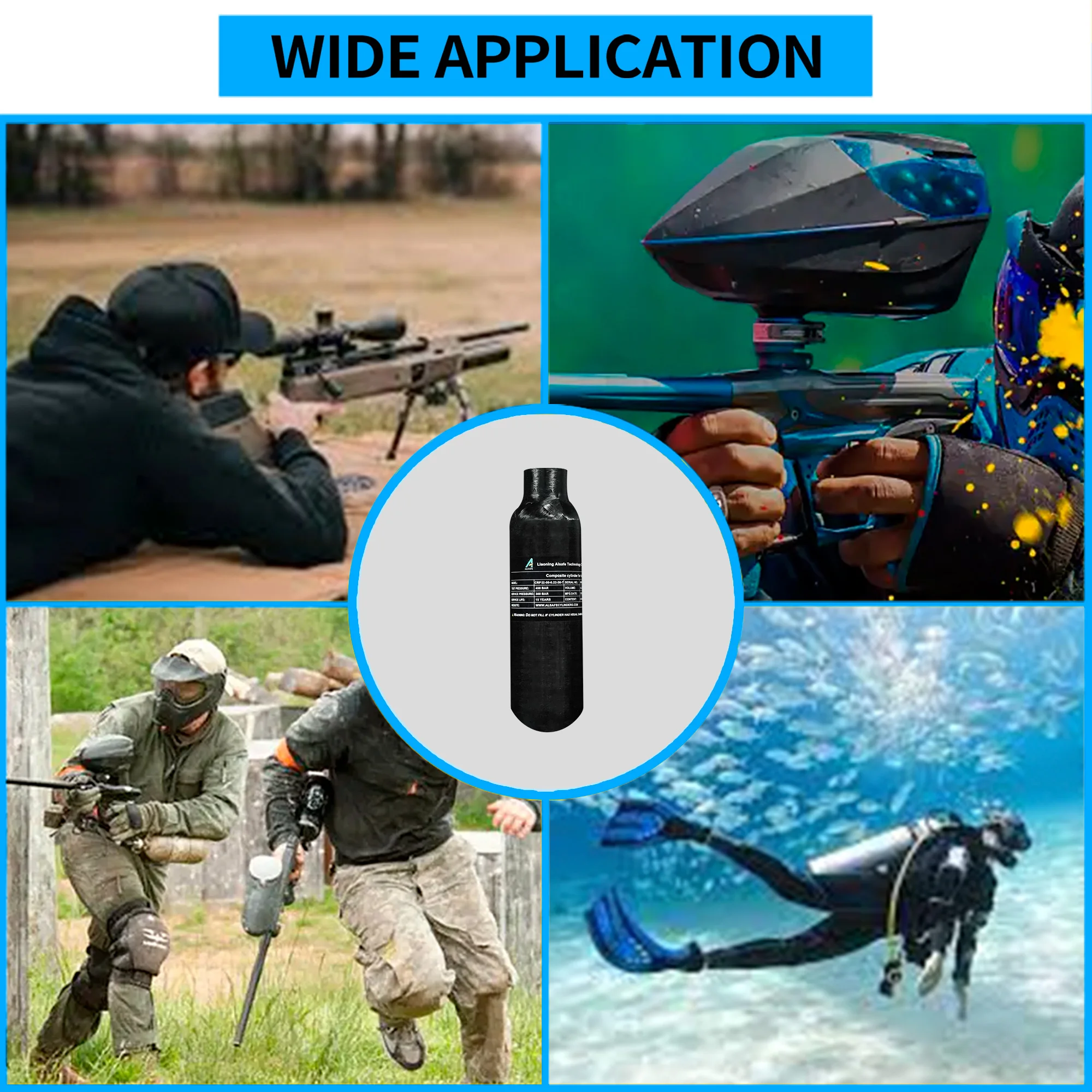 GP High Strength 0.22L MIni High Pressure 300bar 30mpa 4500psi Gas Cylinder PCP Fully Wrapped Composite Carbon Fiber Air Tank