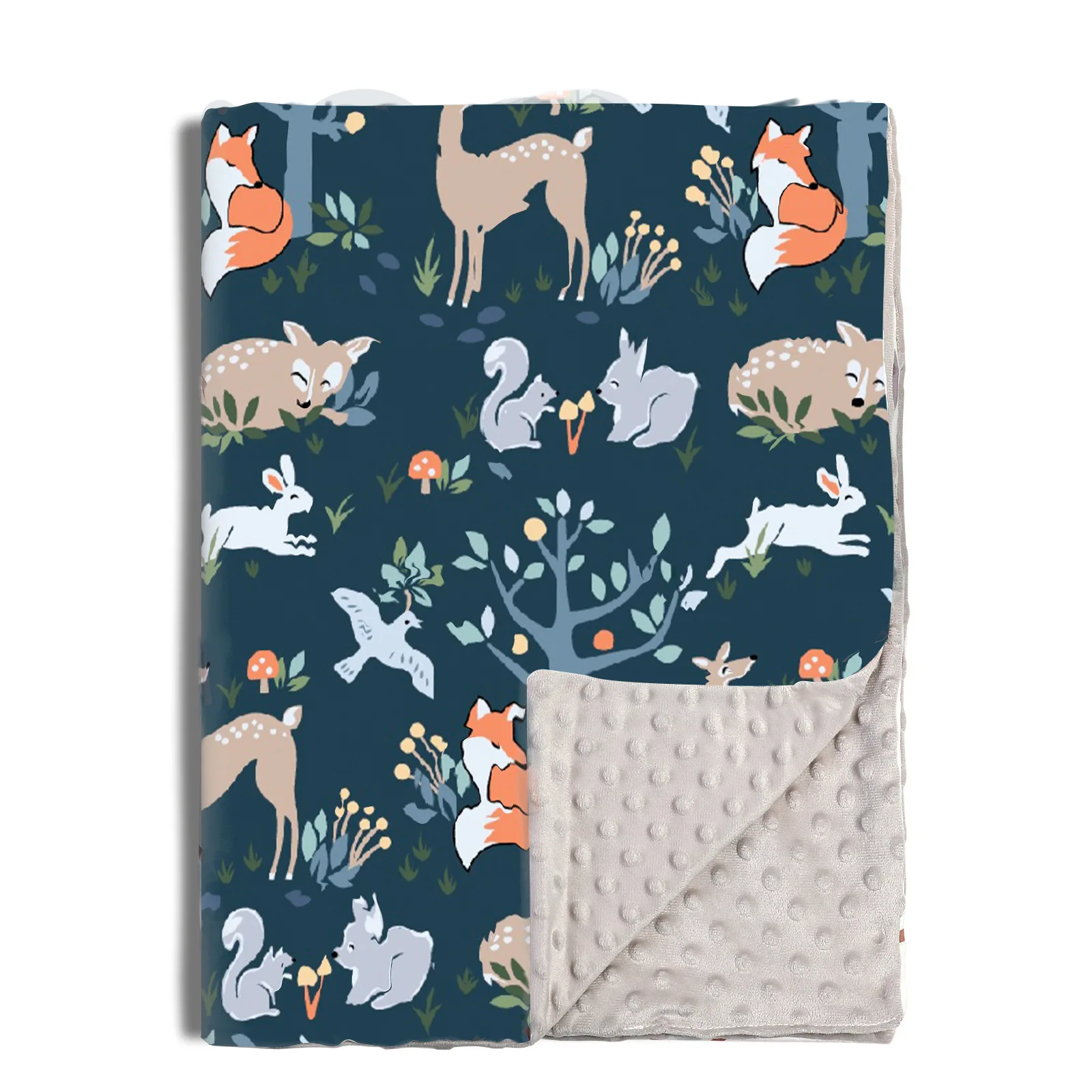 Thick Soft Plush Minky Blanket With Double Layers Dotted Backing Forest Fox Pattern 30 X 40 Inch (75x100cm)