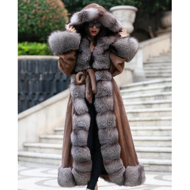 Wholesale fashion real mink fur coat beauty winter leather coat
