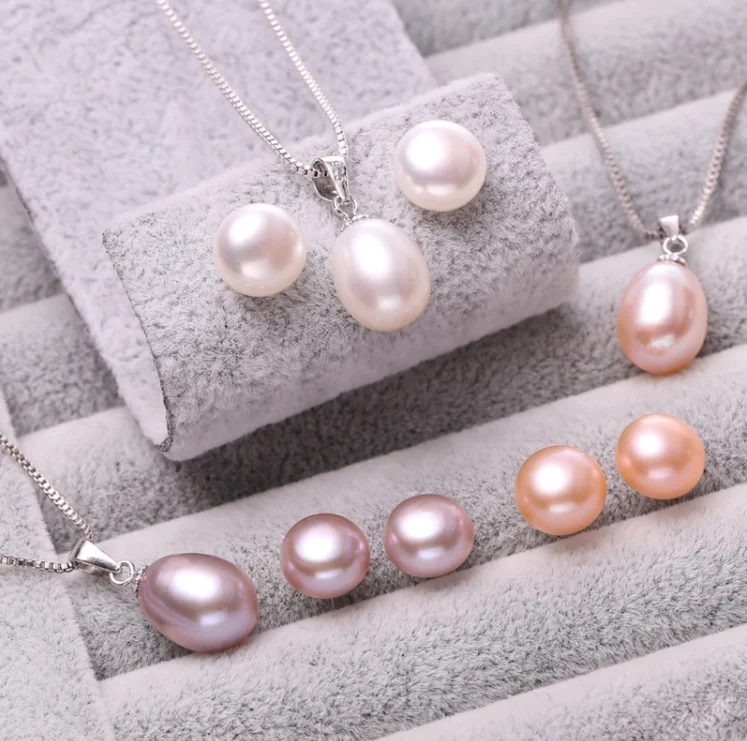 fresh water real natural pearl necklace and earring jewellery set cultured freshwater pearl jewelry sets in 925 sterling silver