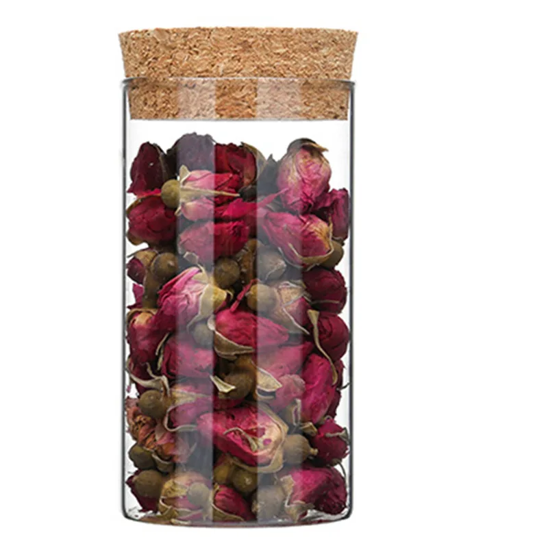 Luxury wine cork glass sealed jar straight tube scented tea coffee bean candy storage kitchen storage glass jar