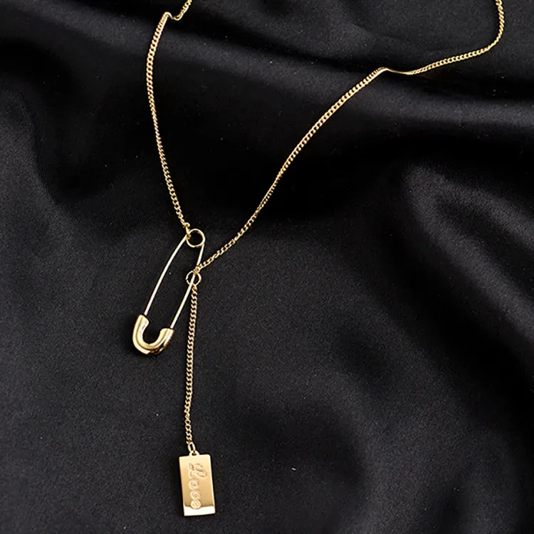 
Winstar S925 Sterling Silver Custom Pin Shape Square Brand Niche Design Necklace Prevent Allergies Female Trendy Clavicle Chain 