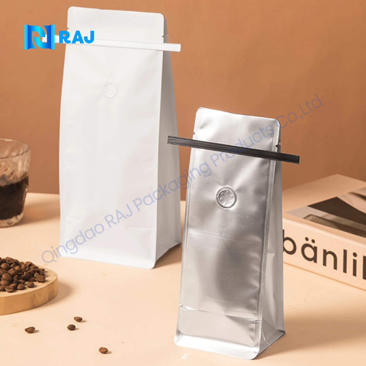 Heat Seal Flat Bottom Bag 12Oz Block Bottom Custom Coffee Bags Standing Pouch Biodegradable Coffee Bags