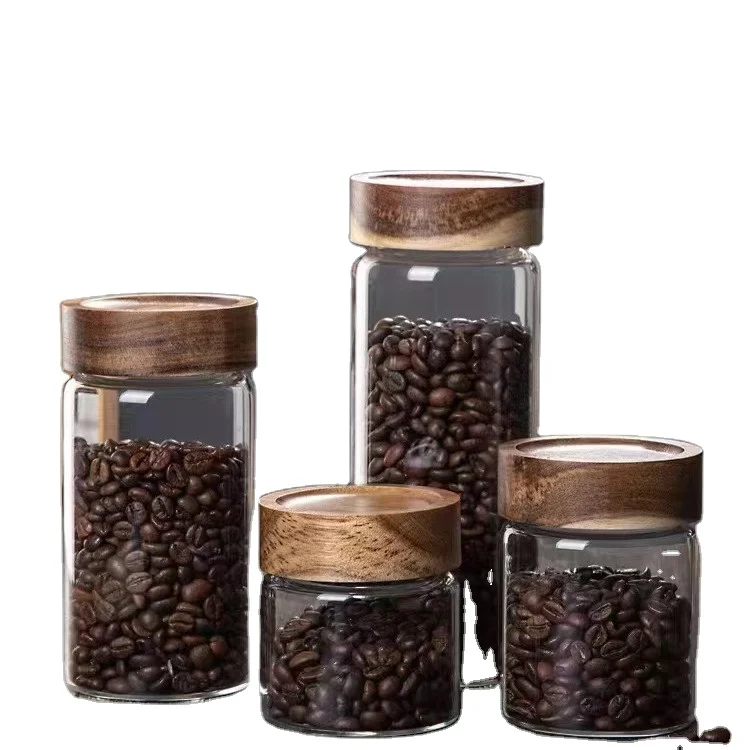 Factory Wholesale Multi Size Sealed Ring Storage Bottle Glass Jar Wooden Lid