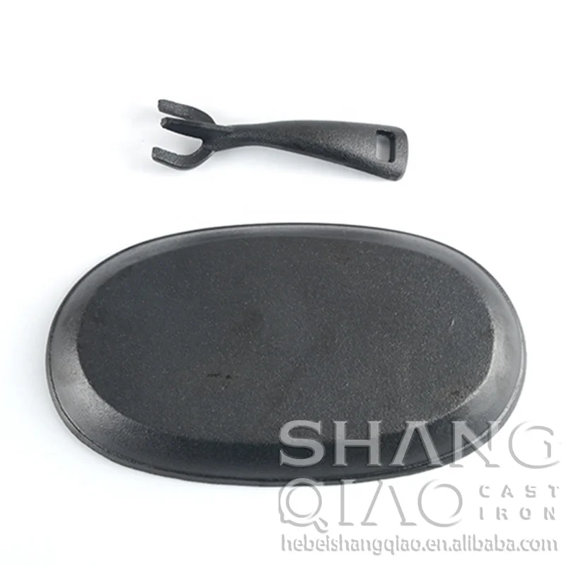 Pre-seasoned Cast Iron Sizzling Steak Plate with Wooden Base/Tray Fajita Skillet Server Plate Sizzler Pan Serving Platter