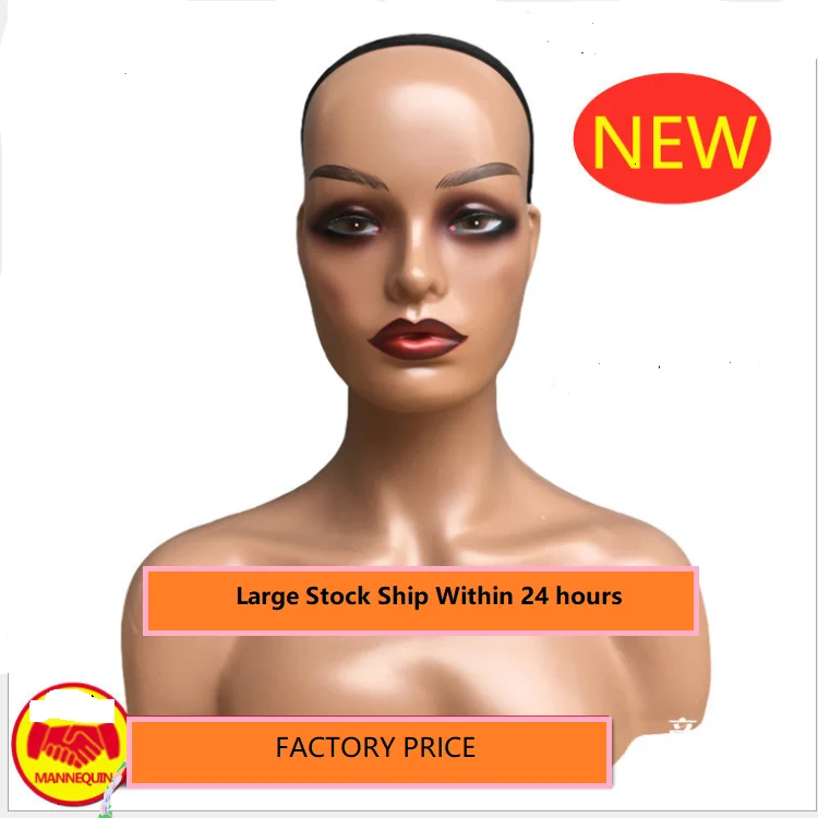 Julianna Black Female Smiling Wig Display Synthetic Hair Mannequin Head With Shoulder For Wig Display