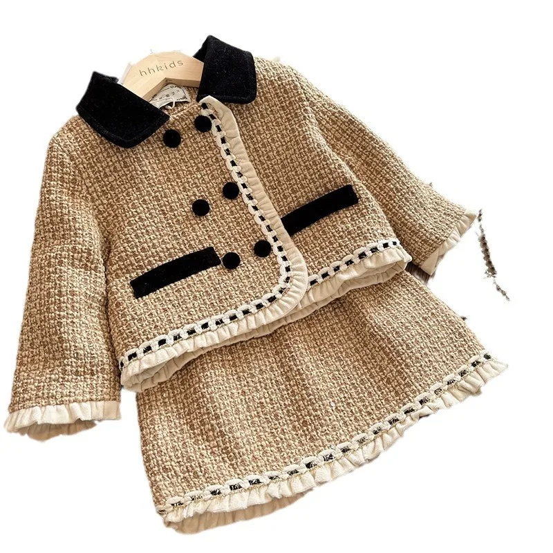 2023 New Winter Warm Coat Skirt Princess Clothing Sets Children Long Sleeve Skirts Formal Suit