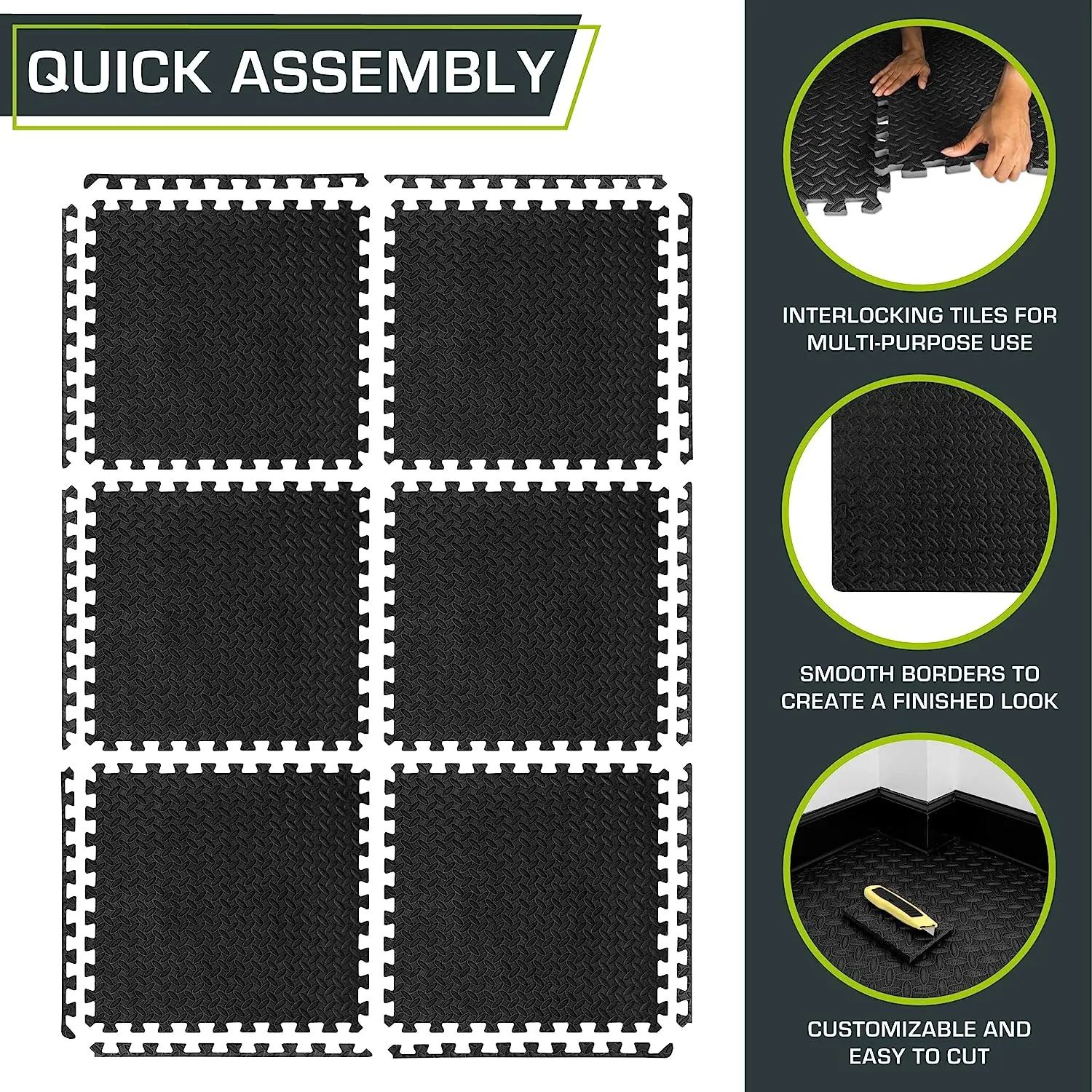 Wellshow Sport Exercise Mat EVA Interlocking Foam Floor Tiles for Home Gym Puzzle Mat for Home Workout Equipment