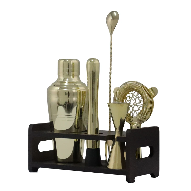 Stainless steel bartending set Bar accessories Bartending set all the basic bar tools Factory direct sales with bamboo frame