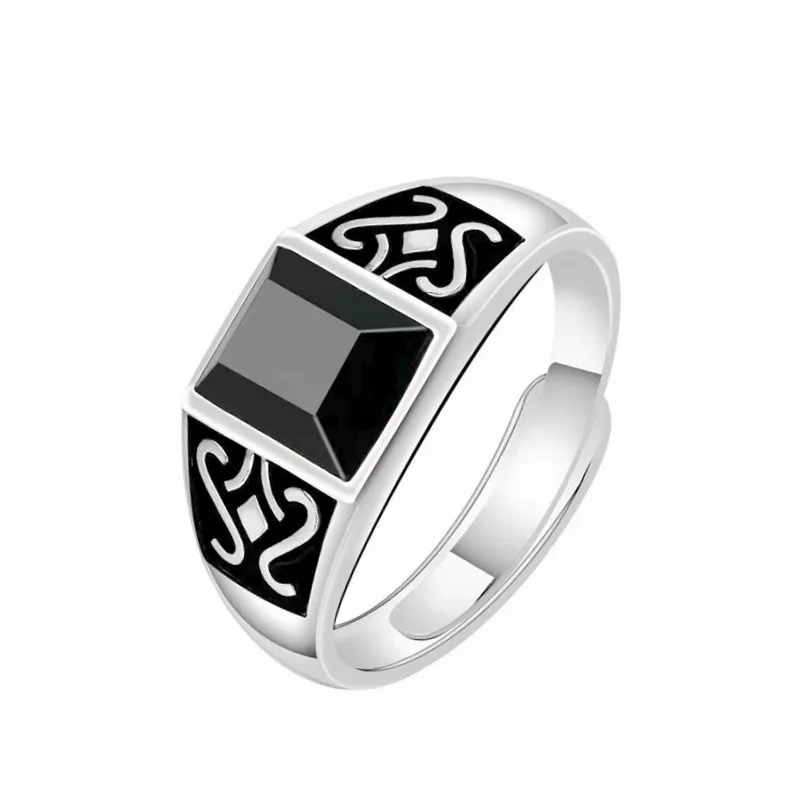 New Personality Obsidian Metal  Adjustable Men Jewelry Rings